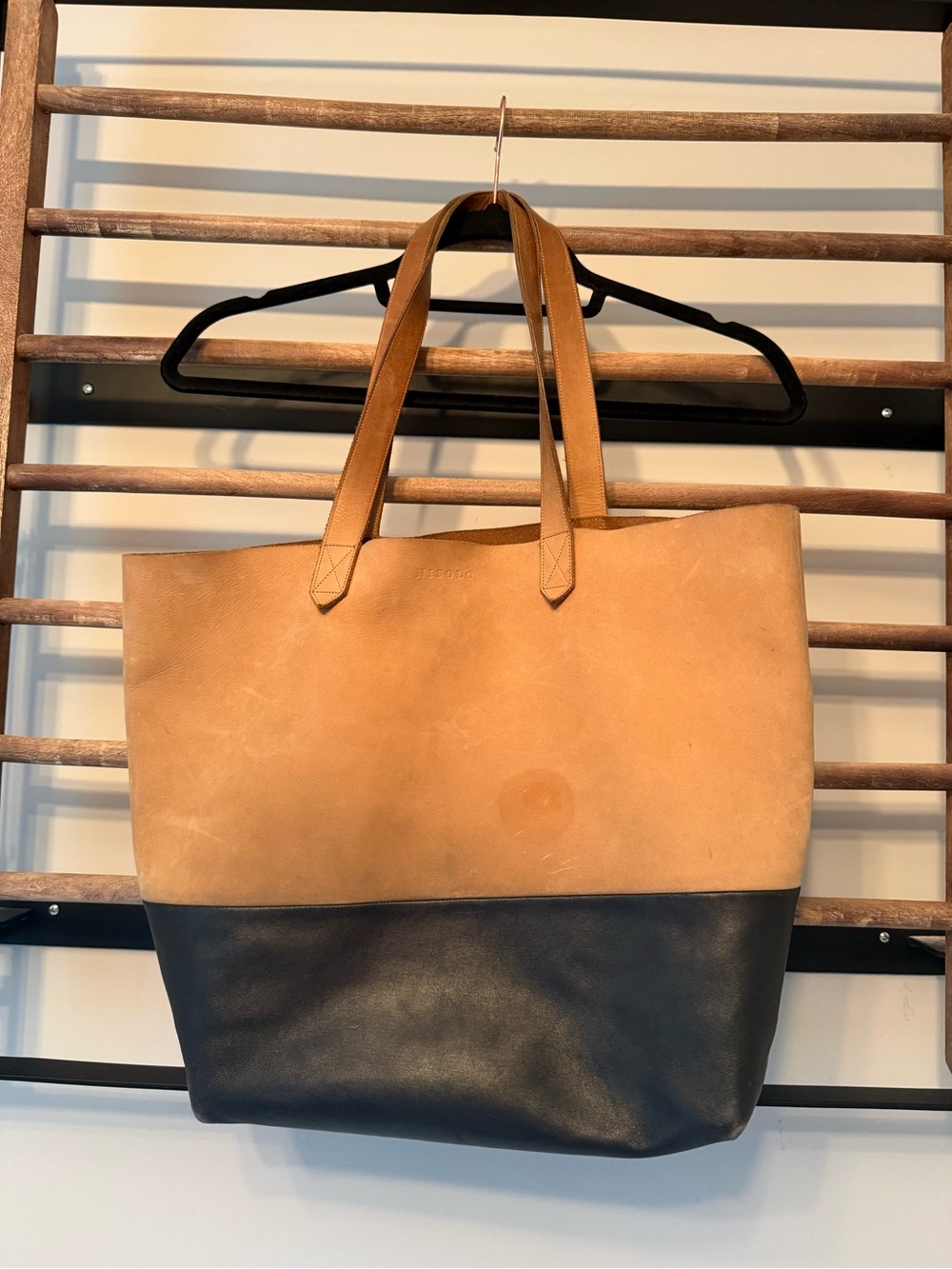 Nisolo Two-Tone Tan and Black Leather Tote